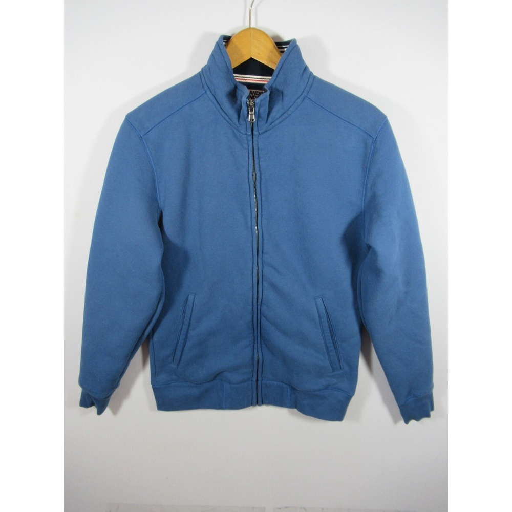 Lands' End Serious Sweats Full Zip Sweatshirt Men Small Blue Mockneck - Picture 1 of 6